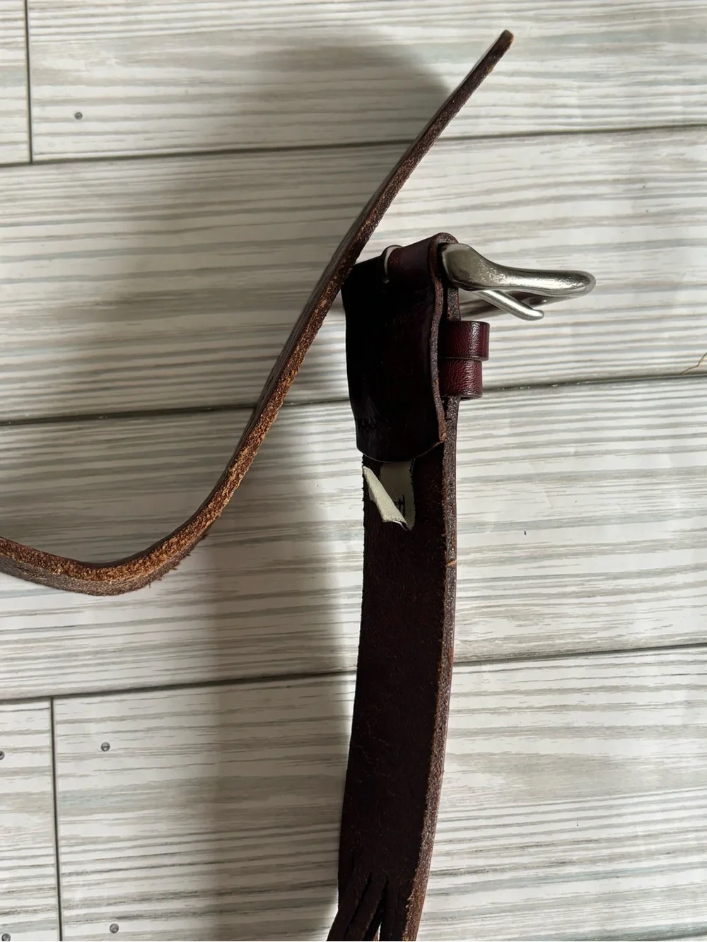 Fossil Leather Tooled Brown Women's Belt with Silver Buckle